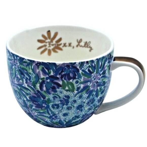 Lilly Pulitzer Mugs Ceramic 12oz  Blue Floral Set of 2 Coffee Tea Cocoa - Picture 2 of 3